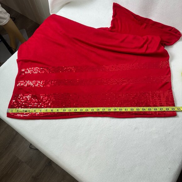 Allison Daley Red Sequin trimmed Cowl Neck Poncho XL Holiday Christmas Party - Picture 4 of 10